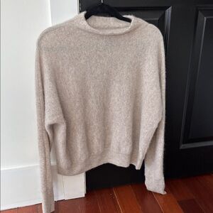 TAHARI Relaxed Cashmere Sweater Funnel Neck Neutral Beige Womens L